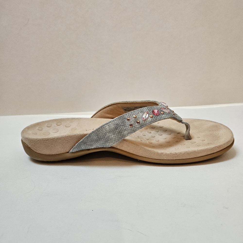 Vionic Sandal Lucia Crystal Embellished Orthotic Flip Flop Gray Pink Size 6.5